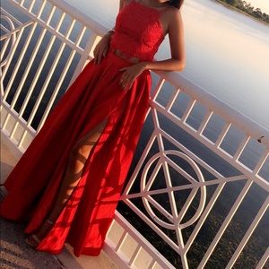 Red 2 Piece Prom Dress